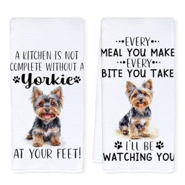 Imagem de Qnhij Toalhas de cozinha engraçadas Yorkshire Terrier, presentes de Yorkie para mulheres e homens, presentes para amantes de cães Yorkie, toalhas de chá decorativas para cozinha, sala de jantar, 40 x