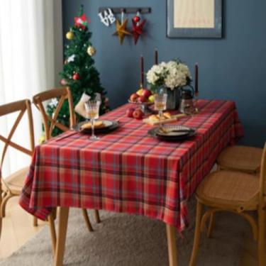 Imagem de KAIJIE Toalha de mesa – toalha de mesa retangular padrão quadriculado algodão linho impermeável tecido bordado capa de mesa para jantar interno e externo 140 x 260 cm