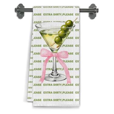 Imagem de Elefeltclave Toalhas de cozinha Coquette Pink Bow Dirty Martini, presentes para amantes de Martini, toalhas de prato de chá para decoração de cozinha, presentes de coquetel para mulheres, toalhas de