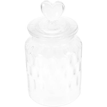 Imagem de Pote de Vidro Herméticos Cilíndricos Decorado com Tampa de Coração Transparente 950 ml para Armazenamento de Alimentos Cozinha Recepção Escritório Baleiro Premium.