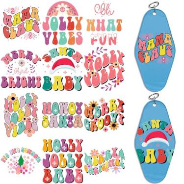 Imagem de Adesivos DTF UV de Natal - 24 folhas de adesivos de transferência a frio de azevinho de Natal para chaveiros de motel, envoltórios Uvdtf DIY para chaveiro de hotel em branco, esfregar à prova d'água