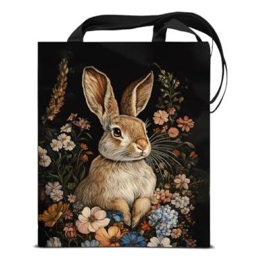 Imagem de KSFFWQIN Bolsa feminina com estampa de coelho, estampa floral, coelho, academia, reutilizável, para compras, viagens, trabalho, praia, estética
