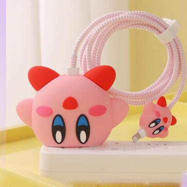 Imagem de Compatível com carregador adaptador USB-C 20W/18W da Apple, capa protetora de desenho 3D para iPhone 20W USB-C Adaptador de alimentação carregador Fast Lightning Cable Cover (desenho rosa)