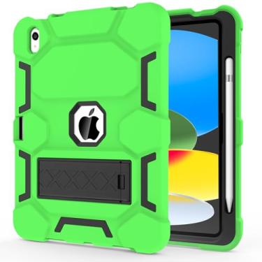 Imagem de CCMAO Capa para iPad 10ª geração 10,9 polegadas 2022, iPad (A16) 11ª geração 2025, com suporte e porta-lápis, capa protetora híbrida resistente à prova de choque para crianças, verde claro + preto