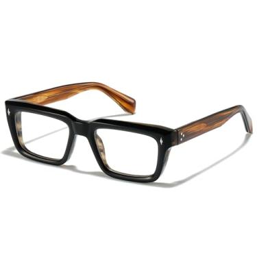 Imagem de JOLLYNOVA Óculos Sutton Retrô Retangular Acetato Grosso Armação Ótica de Grau para Mulheres Homens 53-21-148 mm, Leopardo amarelo, 53