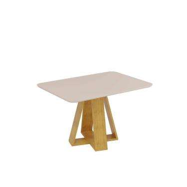 Imagem de Mesa De Jantar Kiara Tampo Chanfrado Curvo Cedro Com Tampo Off White
