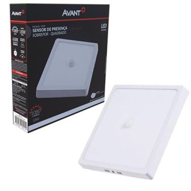 Imagem de Kit 4 Plafon Quadrado Sobrepor 18w Com Sensor Presença 6500k - Avant