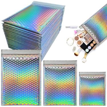 Imagem de Conjunto de 100 peças de envelopes de bolha holográfica, incluindo 20 peças de 25 x 20 cm, 30 peças de 15 x 20 cm, 50 envelopes metálicos com bolhas de 13 x 15 cm, sacos autovedantes para pequenas