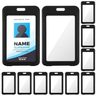 Imagem de Pacote com 10 porta-crachás de identificação, capa protetora vertical de plástico rígido para cartão de identificação com janela transparente dupla face, suporte preto para cartões de crédito para