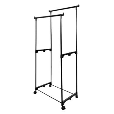 Imagem de Arara Dupla Para Roupas Com Rodas E Suporte Ajustável Preta 60x35x130cm