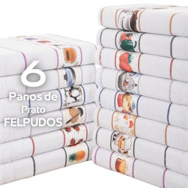 Imagem de Kit 6 Panos de Pratos Atoalhado Para Cozinha Felpudo 45x70cm 240g/m² 100% Algodão - Sortido