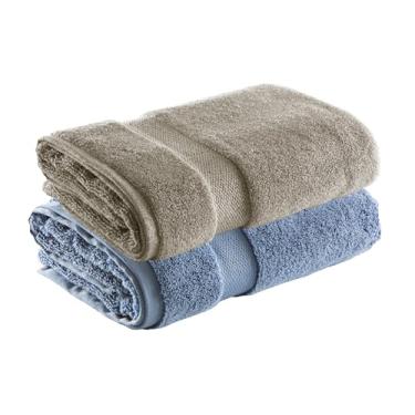 Imagem de Jogo de Toalhas Ele/Ela Super Soft Zero Twist Banhão 80x150cm 500g/m², 97% Algodão 3% Poliéster, Toque Macio, Alta Absorção e Design Sofisticado – Altihaus (Taupe/Azul)