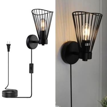 Imagem de dareyu Arandela De Parede Para Ambientes Internos, Arandelas Industriais, Luminária Fazenda Com Fio, Interruptor Liga/Desliga Luzes Pretas Vintage, Metal Sala Estar, Quarto Rústico, E26