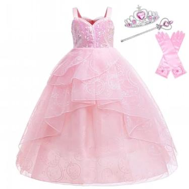 Imagem de LEMONBABY Fantasia de princesa de fada para meninas com luvas de varinha de coroa, vestido rosa brilhante para aniversário ou Halloween