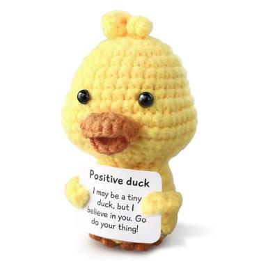 Imagem de Handmade Crochet Duck with Positive Affirmation Card, Inspirational Emotional Support Gift for Women, Men, Boyfriend, Girlfriend, Wife, Husband | Crocheted Animals, Uplifting Gifts for Anxiety Relief
