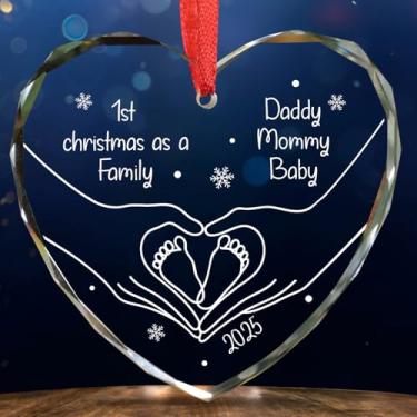 Imagem de Mondily Enfeite de 1º Natal como família, primeiro enfeite de Natal do bebê 2025, nosso primeiro Natal como família de três, presente de lembrança de recém-nascido para novos pais, mamãe, papai