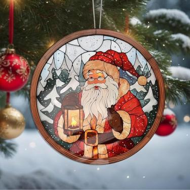 Imagem de Enfeites de Natal para pendurar em cristal de Papai Noel, enfeites de árvore de Natal feitos à mão, decoração de carro e casa - presentes de Natal, decoração de artesanato em acrílico, ideias de troca