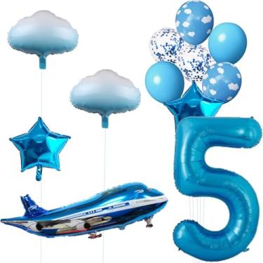 Imagem de 32inch Numbers Airplane Balloon 5 Blue 5th Birthday Party Balloons，Airplane Balloons for 5th Birthday，Kids Airplane 5 Birthday Party Decorations Supplies (Blue 5)