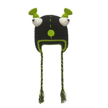 Imagem de Hshsclth Gorro engraçado de tricô de monstro com olhos e orelhas arregaladas, chapéu de crochê para crianças e adultos, Orelhas pretas e verdes, tamanho �nico