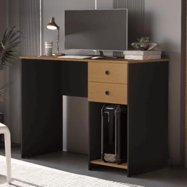 Imagem de Mesa Escrivaninha para Computador com 2 Gavetas e Suporte para CPU - Ideal para Estudo, Escritório e Gamer, Acabamento UV de Alta Resistência(Preto/Nature)