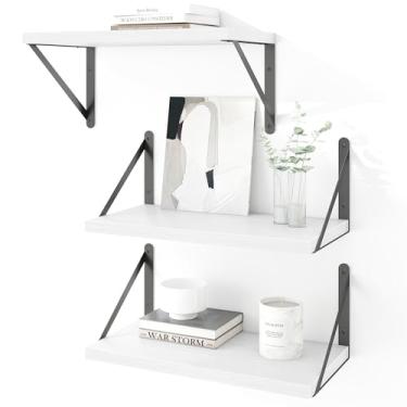 Imagem de Heimlove Conjunto de 3 prateleiras flutuantes para parede, estante decorativa de madeira clara para sala de estar, banheiro, quarto, cozinha, lavanderia, branca