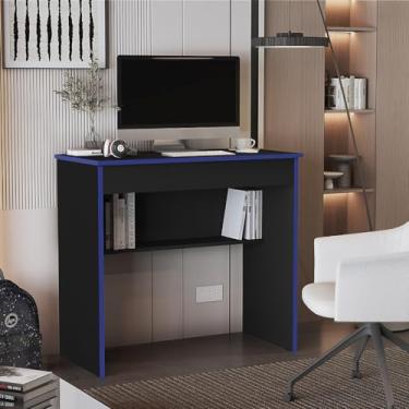 Imagem de Mesa Gamer e Escrivaninha Pequena para Estudo – Com 1 Gaveta para Notebook e PC, Cores Variadas, Design Compacto para Home Office(Preto/Azul)