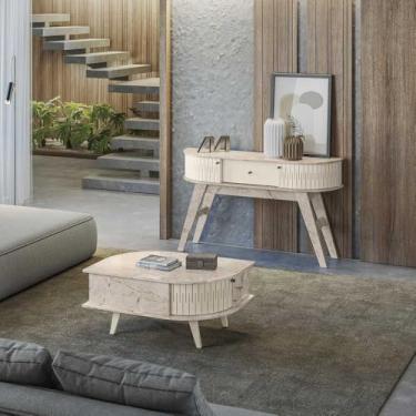 Imagem de Conjunto Aparador e Mesa de Centro Marion/Lauro MDP 2 Portas Calacata/OffWhite G97 - Gran Belo