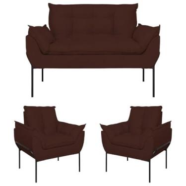 Imagem de Kit 02 Poltronas + Namoradeira Pé Metal Preto Recepção Sala Cor:marrom