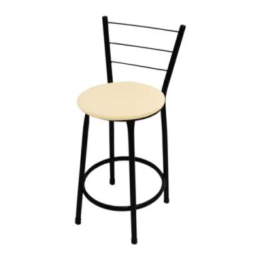 Imagem de Banqueta Média Bistrô 60cm com Encosto | Estrutura Aço Epóxi e Assento Courino | Para Cozinha e Bar(BEGE)