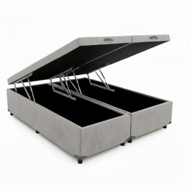 Imagem de Cama Box Baú King Bipartido 96 Blindado Diversas Cores - (193x203x42) (Corino Cinza)