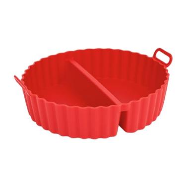 Imagem de Forma para AirFryer em Silicone com Divisória, 20cm, Vermelha, Antiaderente