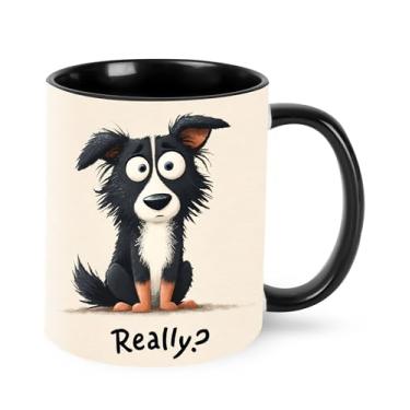 Imagem de Yamegoun Caneca de café 325 ml xícara de chá de cerâmica decoração de cozinha segura para micro-ondas para escritório e casa, presentes de Natal para homens e mulheres (Cão)