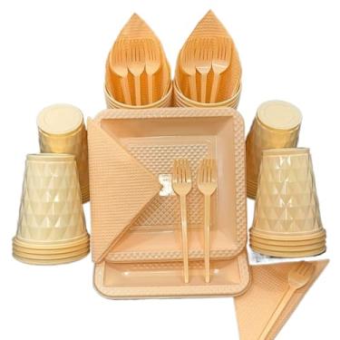 Imagem de Kit Festa Aniversario 180 Itens Candy Descartavel Diamante Premium C/Pratos Copos Garfinho Cor Pastel Azul Rosa Amarelo (Laranja Candy)