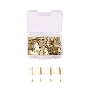 Imagem de 60pcs 16 * 12mm porta do gabinete da porta dobram as caixas de madeira caixas decorativas dobradiça de móveis com parafusos e caixa de armazenamento YYDFPIIA (Color : Gold)