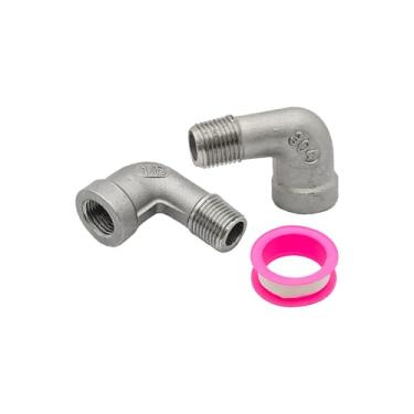 Imagem de AUXBC 2 peças de cotovelo de rua de 90 graus, macho NPT de 1/20.3 cm x fêmea NPT de 1/20.3 cm, acessórios para tubos de aço inoxidável 304 para tubo de água, tubo de ar, tubo de PVC com 1 fita