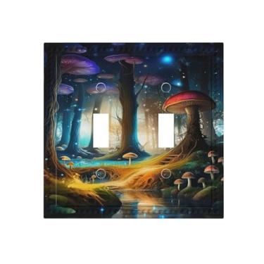 Imagem de HLCoChT Capas de interruptor de luz de arte decorativa, capa de placa de interruptor de floresta de cogumelo encantado, 2 gangs, placa de parede com interruptor duplo, capa decorativa para interruptor