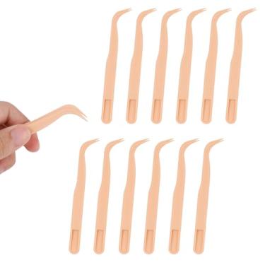 Imagem de Conjunto de 12 Pinças em Plástico, 11,5cm Ponta Curva Antiderrapante para Artesanato Infantil Confecção Bijuteria Decoração Bolos e Alimentação de Répteis (Laranja)