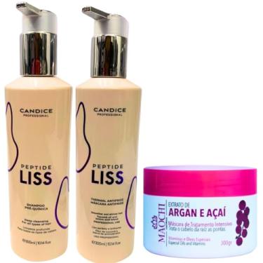 Imagem de Kit Alisamento Capilar Escova Progressiva Profissional Ativo Peptide Liss+Shampoo Antirresiduo Profissional+Mascara Neutralizante Hidratação e Brilho 300g