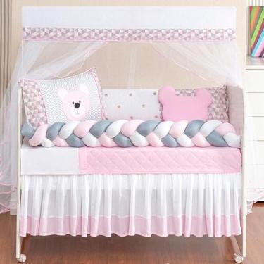 Imagem de Kit Berço Trança Completo Baby Rosa 12 Peças - L2m