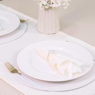 Imagem de Kit Mesa Posta Palha 2 Lugares com Sousplat de MDF e Anel de Pérola Clássico - 7 peças, Guardanapo, Tecido, Jogo Americano, Jantar, Casamento, Festa, Natal e Decoração