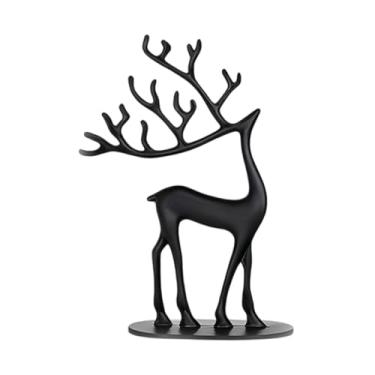 Imagem de Fenteer Estatueta de Rena Decorativa de Natal Moderna em Metal para Lareira, S Black