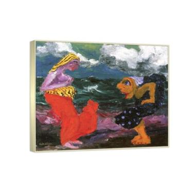 Imagem de RYLJCZ Pinturas famosas abstratas. Pôsteres e impressões de arte de Emil Nolde (na praia). Reprodução em tela. Quadro decorativo para sala de estar. (30 x 35 cm (11,8 x 13,7 pol)/Molduras de champanhe