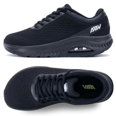 Imagem de GyeBea Sapatos femininos com bico largo, suporte de arco, tênis ortopédico para joanetes de fascite plantar, Preto liso, 8 Wide