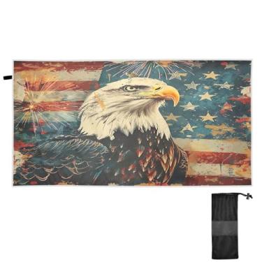 Imagem de Blueangle Toalha de praia com bandeira de águia careca - Toalhas de viagem compactas e leves - Toalha de secagem rápida super absorvente para natação, acampamento e férias (474)