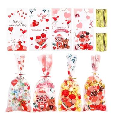 Imagem de Sacos Para Doces De Dos Namorados | 100 Unidades Embalagens Transparentes Românticas Com Estampas Infantis | Sacolas Para Festas Lanches Biscoitos Guloseimas - Para Festas Escolares Aniversários Event