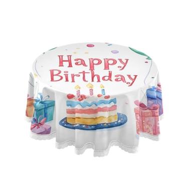 Imagem de SEHANY Toalha de mesa redonda para festa de feliz aniversário de 152 cm, tecido lavável sem rugas, toalha de mesa redonda com decoração de renda para decoração de aniversário de restaurante