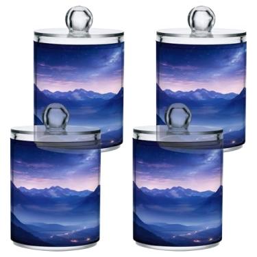 Imagem de ATTX Space Mountains Dispensador de suporte Qtip para bola de algodão, cotonete, frasco de boticário de plástico transparente, pote de armazenamento de cozinha para decoração de casa, pacote com 4