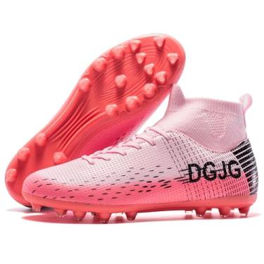 Imagem de DGJG Chuteiras de futebol juvenis masculinas de treinamento chuteiras de futebol leves femininas de cano alto AG, Tacos de Futbol para Hombre, rosa, 11 Women/9.5 Men