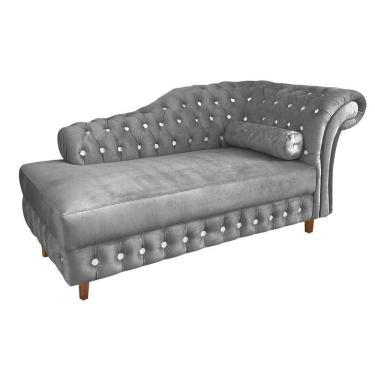 Imagem de Divã Chesterfield Capitonado Grafite com Strass Suede Drossi