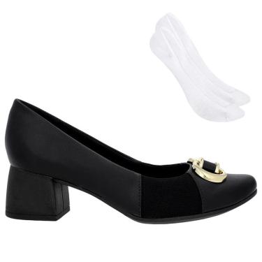 Imagem de Kit Scarpin Usaflex Joanete Salto Bloco Feminino + Par De Meia